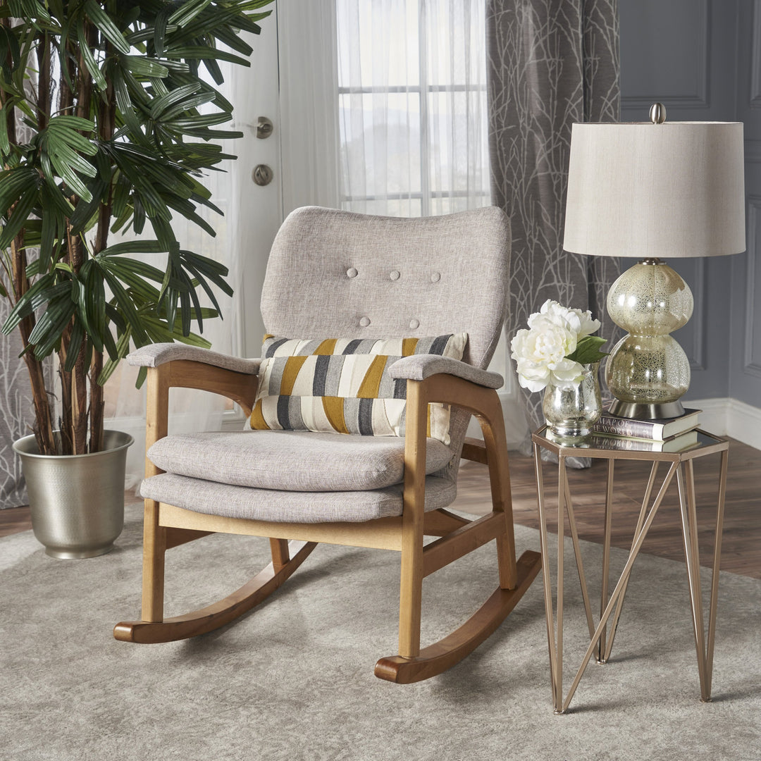 Christopher Knight Home Brannt Mid-Century Fabric Rocker Wheat / Light Walnut - Diamond Home USA