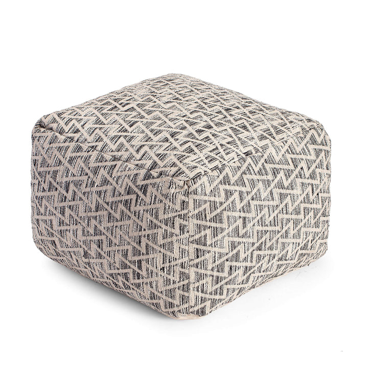 Square 22" X 16" Pouf Black Off/White Bohemian Eclectic Modern Contemporary - Diamond Home USA