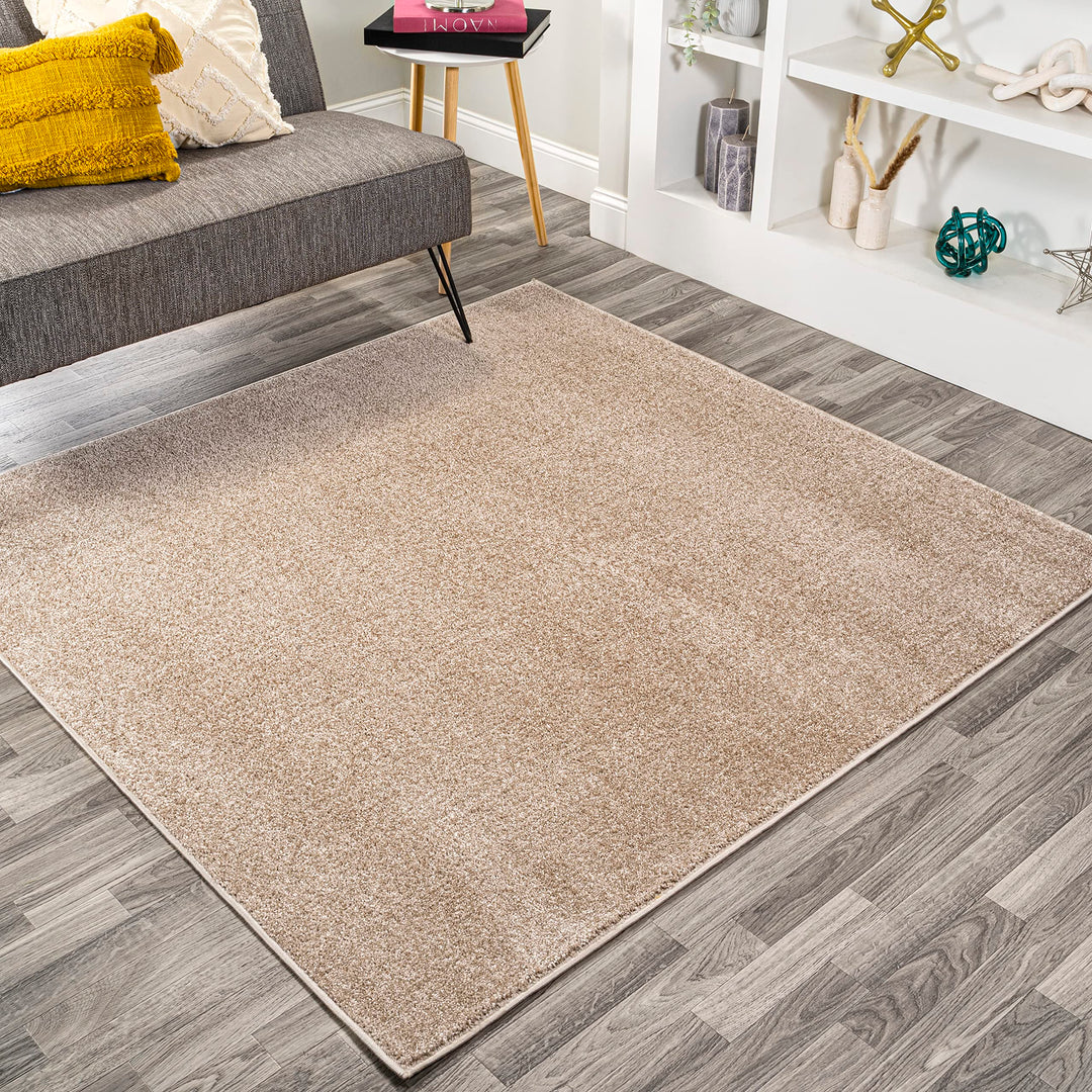 JONATHAN Y SEU100G-9SQ Haze Solid Low-Pile Indoor Area Rug Coastal Bohemian 9' Square - Beige