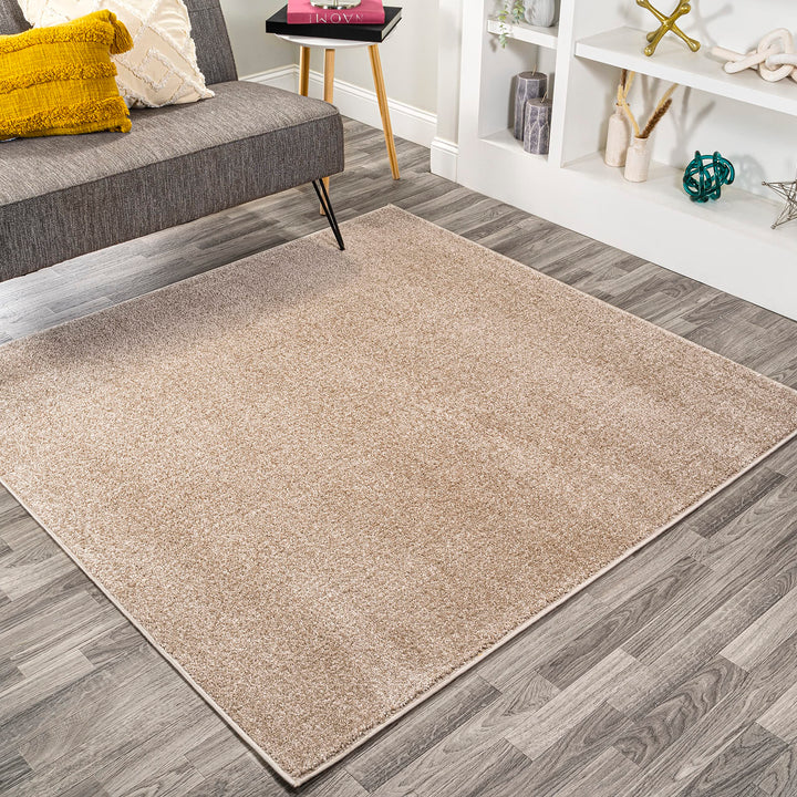 JONATHAN Y SEU100G-9SQ Haze Solid Low-Pile Indoor Area Rug Coastal Bohemian 9' Square - Beige