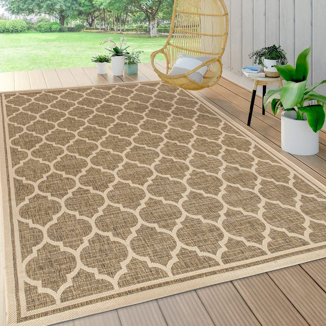 JONATHAN Y SMB109A-9 Trebol Moroccan Trellis Textured Weave Indoor Outdoor 9 X 12 - Brown/Beige