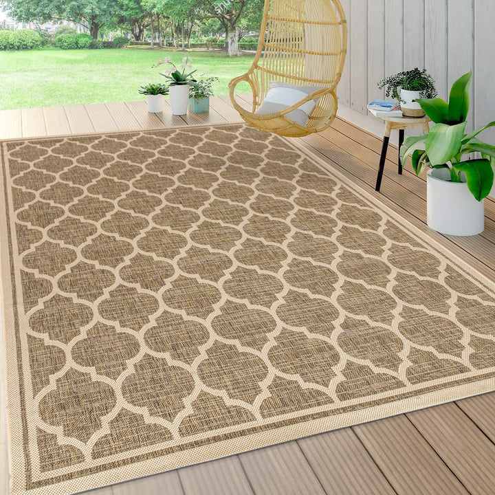 JONATHAN Y SMB109A-9 Trebol Moroccan Trellis Textured Weave Indoor Outdoor 9 X 12 - Brown/Beige
