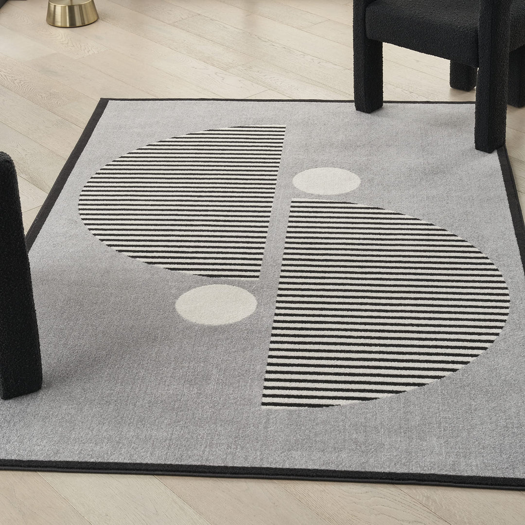 Nourison Modern Passion Geometric Grey/Black 6' x 9' Area -Rug Easy -Cleaning 6' x 9' - Grey/Black