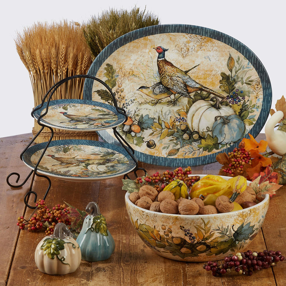 Harvest Gatherings Oval Platter Blue Green Multi lor Fruit Farmhouse Modern - Diamond Home USA