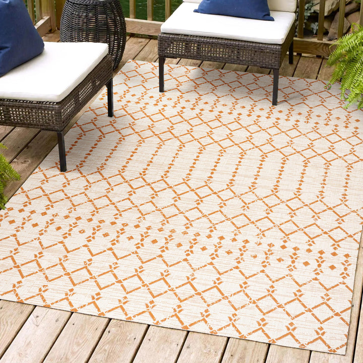 JONATHAN Y SMB108O-9 Ourika Moroccan Geometric Textured Weave Indoor Outdoor 9 X 12 - Cream/Orange