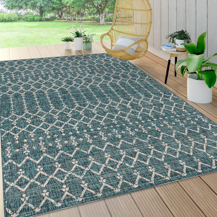 JONATHAN Y SMB108C-9 Ourika Moroccan Geometric Textured Weave Indoor Outdoor 9 X 12 - Teal/Gray