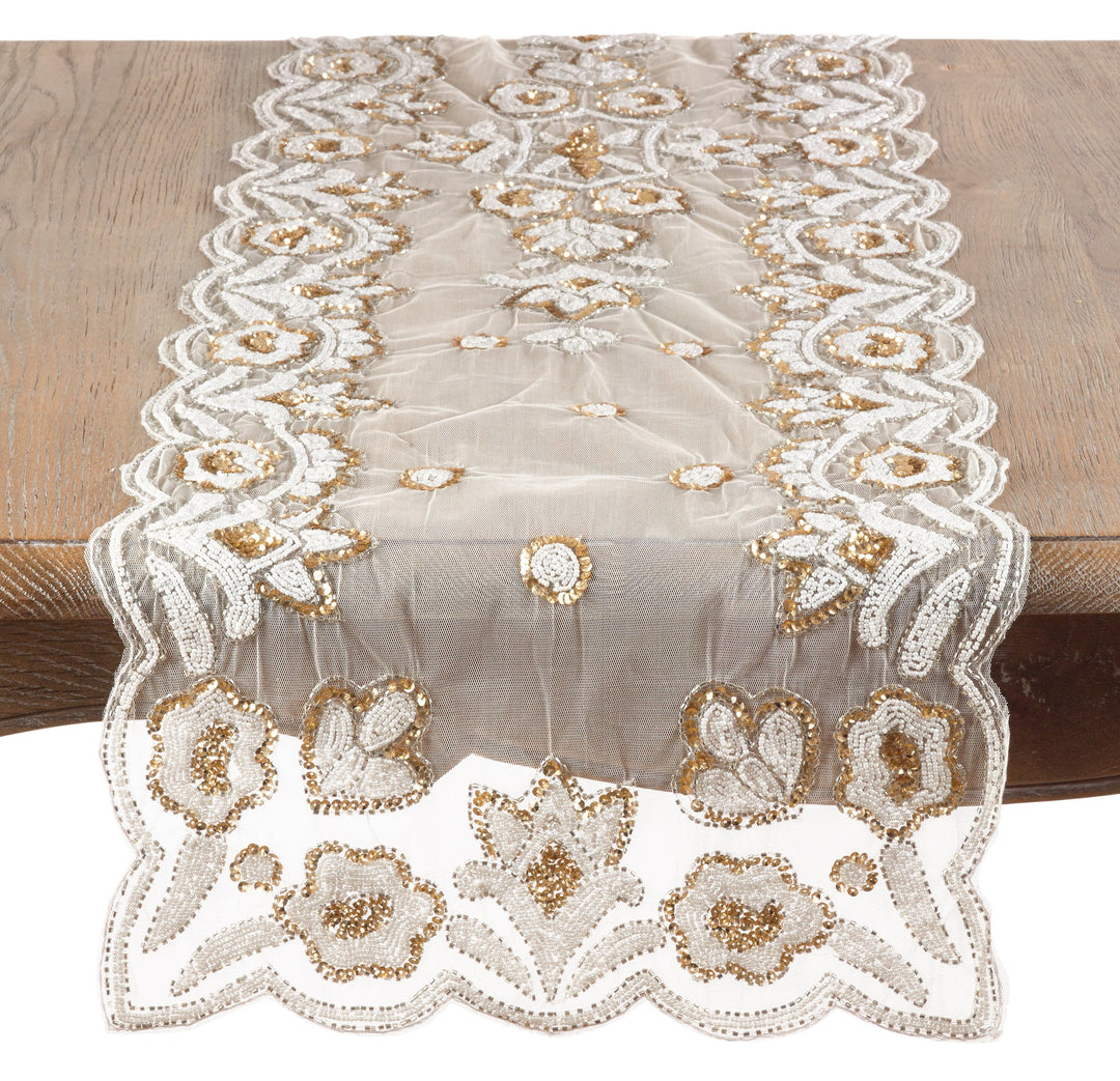 Saro Lifestyle BD05.GL1672B Hand-Beaded Table Runner Gold 16"x72"