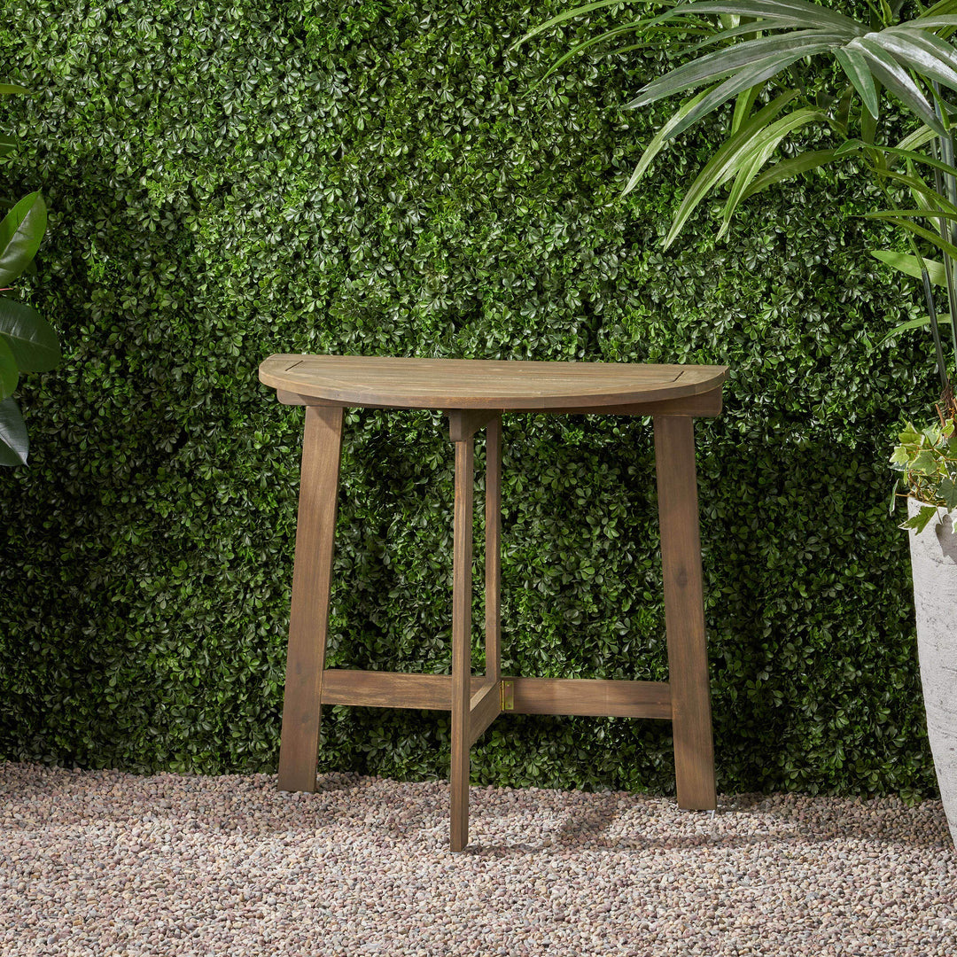 GDFStudio Outdoor Half-Round Folding Acacia Wood Bistro Table Gray - Diamond Home USA