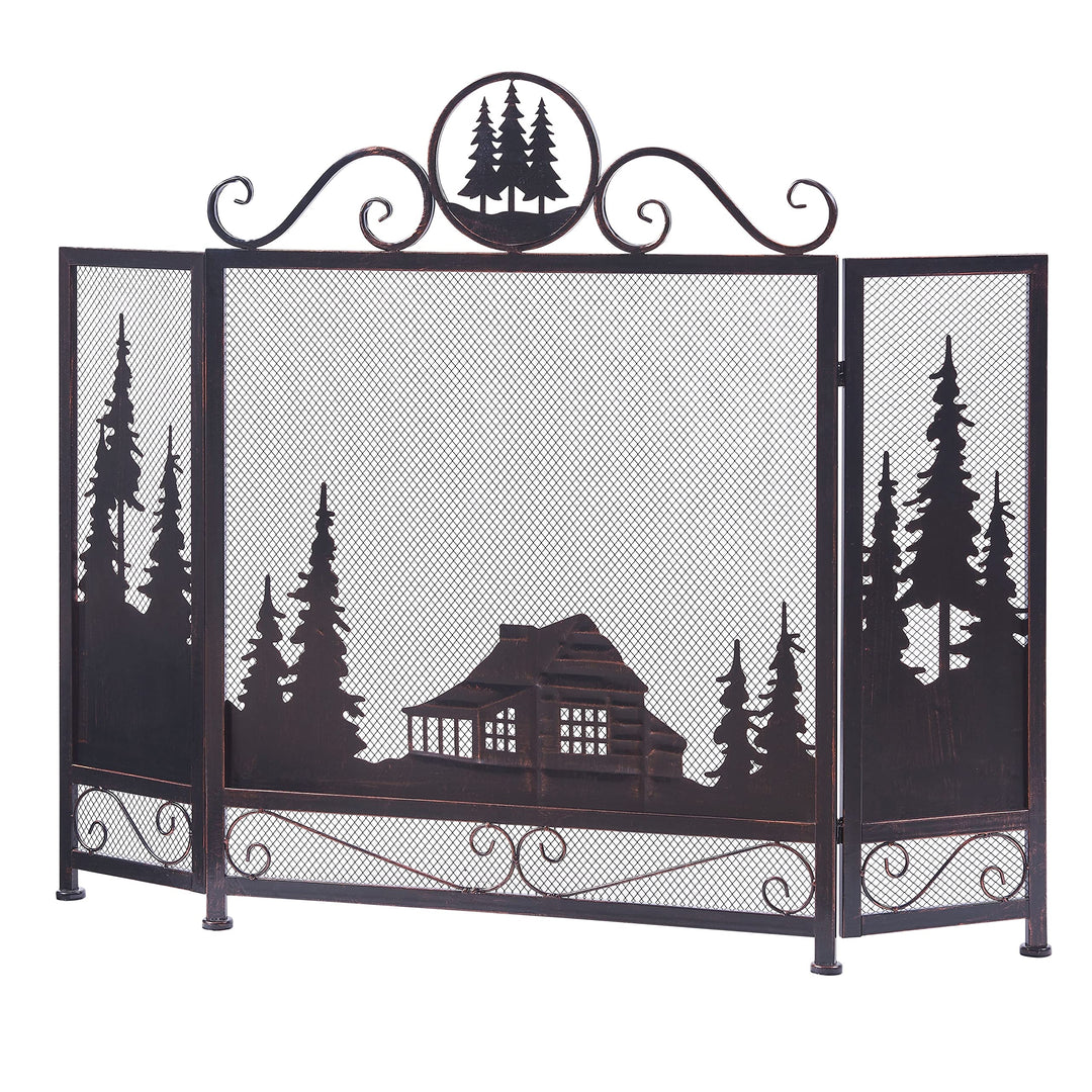 Three Panel Foldable Iron Fireplace Screen 43.7''lx8.66''wx34.65''h Brown - Diamond Home USA