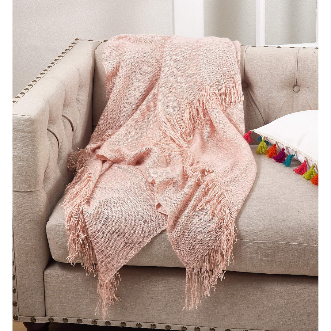 Soft Pink Woven Throw Solid Color Victorian Acrylic - Diamond Home USA