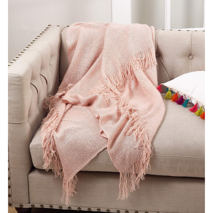 Soft Pink Woven Throw Solid Color Victorian Acrylic - Diamond Home USA