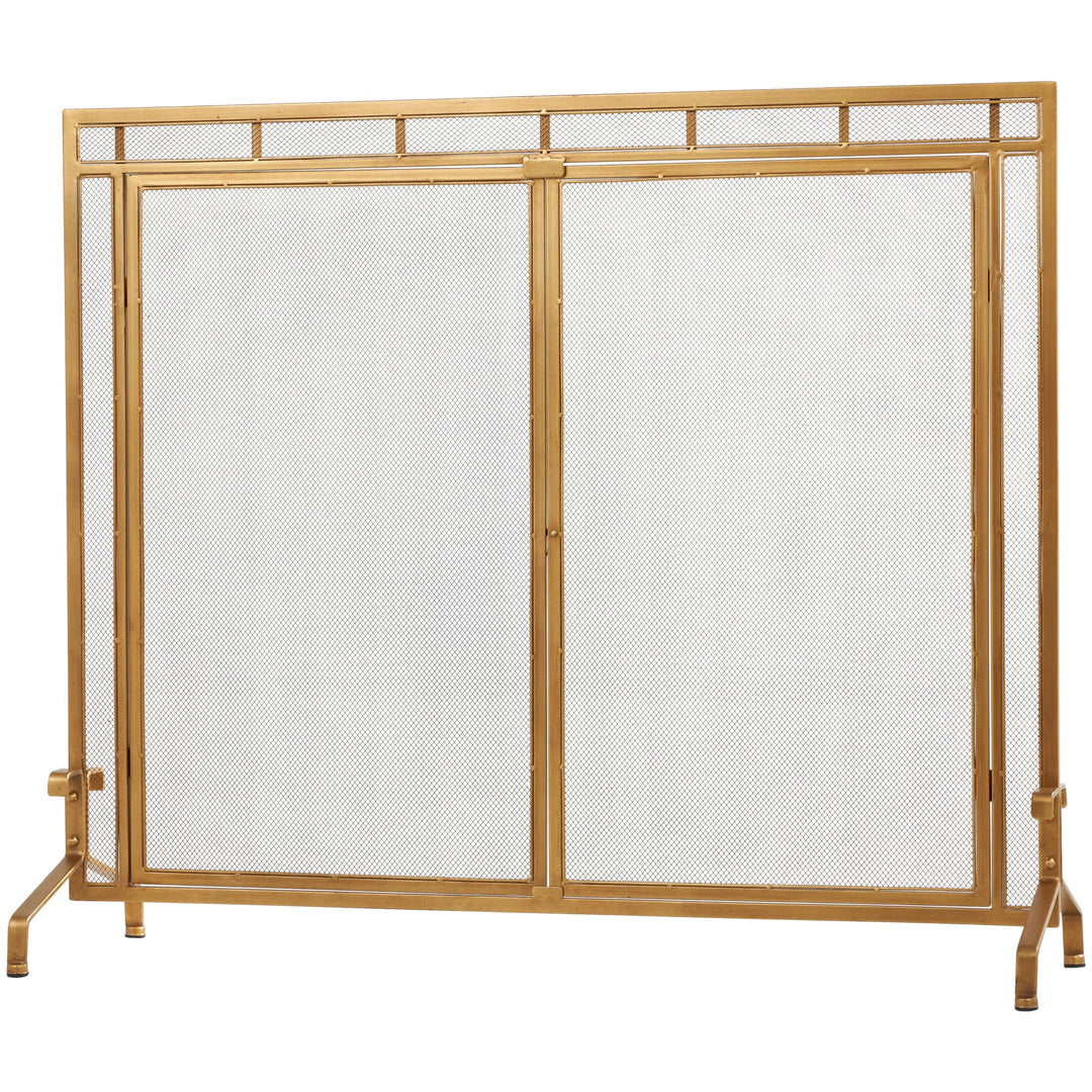 Gold Metal Geometric Single Panel Fireplace Screen with Latched Doors and Arched - Diamond Home USA