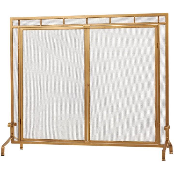 Gold Metal Geometric Single Panel Fireplace Screen with Latched Doors and Arched - Diamond Home USA