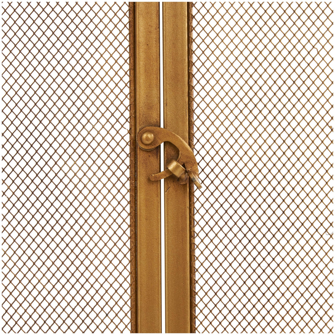 Gold Metal Geometric Single Panel Fireplace Screen with Latched Doors and Arched - Diamond Home USA