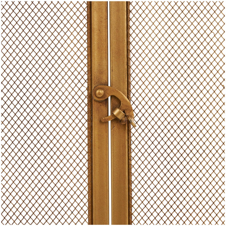 Gold Metal Geometric Single Panel Fireplace Screen with Latched Doors and Arched - Diamond Home USA