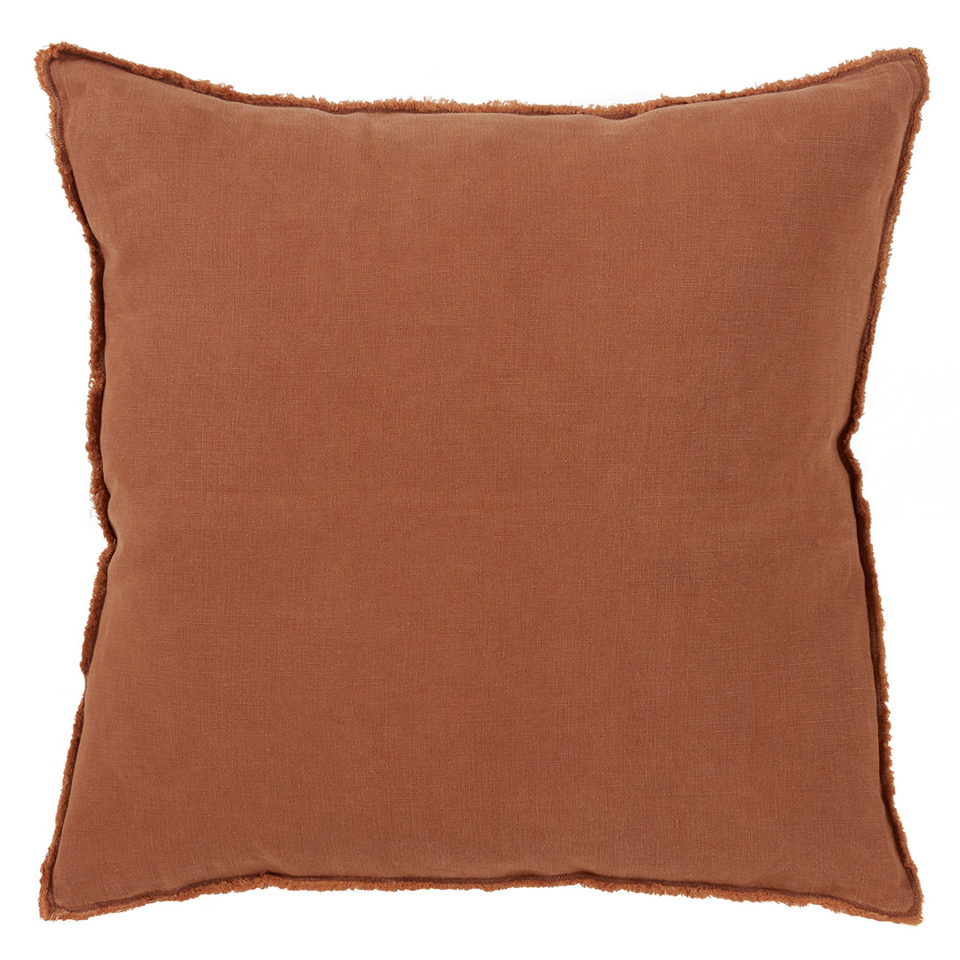 SARO LIFESTYLE 100% Linen Down-Filled Throw Pillow with Fringed Edges Terracotta