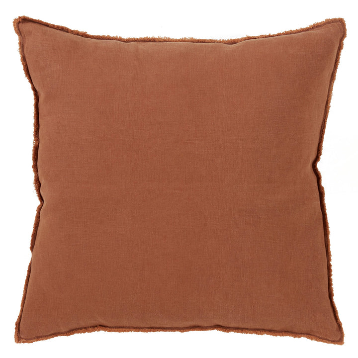 SARO LIFESTYLE 100% Linen Down-Filled Throw Pillow with Fringed Edges Terracotta
