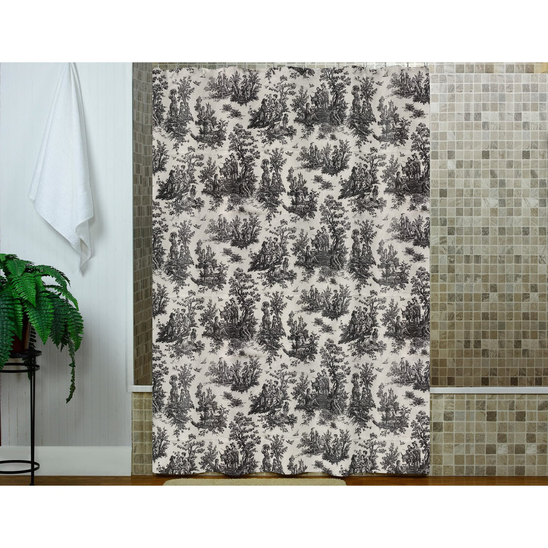 Black and White French Country Shower Curtain Black Designer Cotton