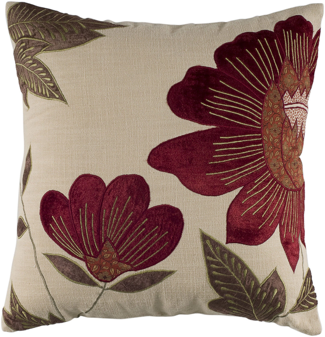 Rizzy Home|T04013|Poly Fill Decorative Pillow|18"x18" Red/Neutral/Green Floral