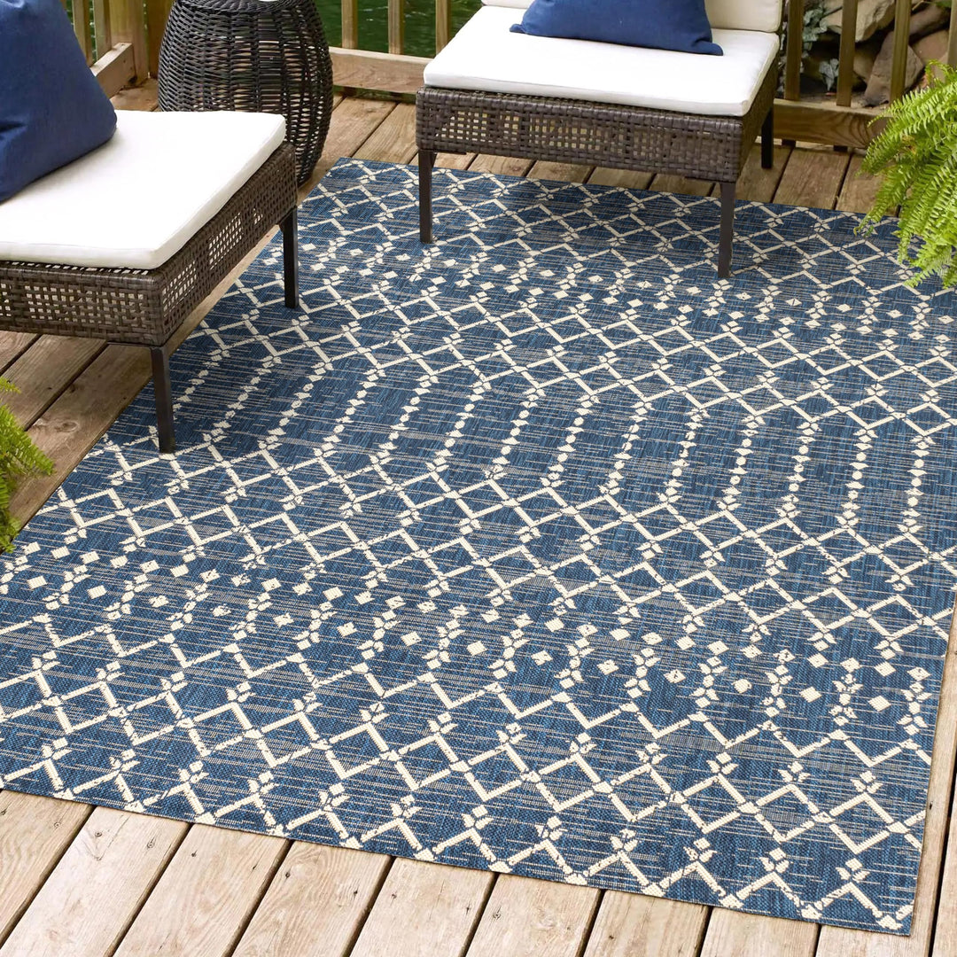 JONATHAN Y SMB108K-9 Ourika Moroccan Geometric Textured Weave Indoor Outdoor 9 X 12 - Navy/Beige