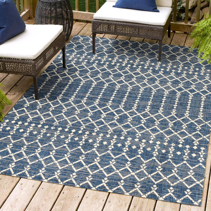 JONATHAN Y SMB108K-9 Ourika Moroccan Geometric Textured Weave Indoor Outdoor 9 X 12 - Navy/Beige