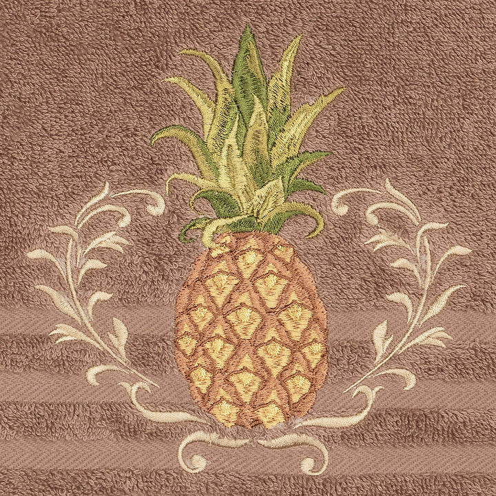 Turkish Cotton Pineapple Embroidered Latte Brown 8-Piece Towel Set Terry Cloth - Diamond Home USA