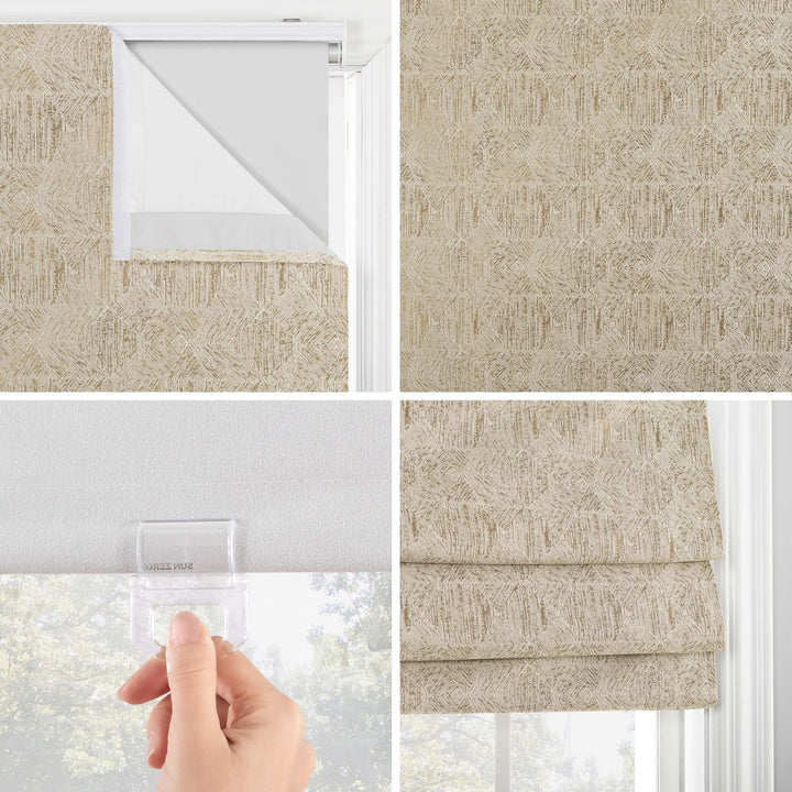 Sun Zero Tompkins Tonal Geometric Total Blackout Cordless Roman Shade 39" x - Diamond Home USA