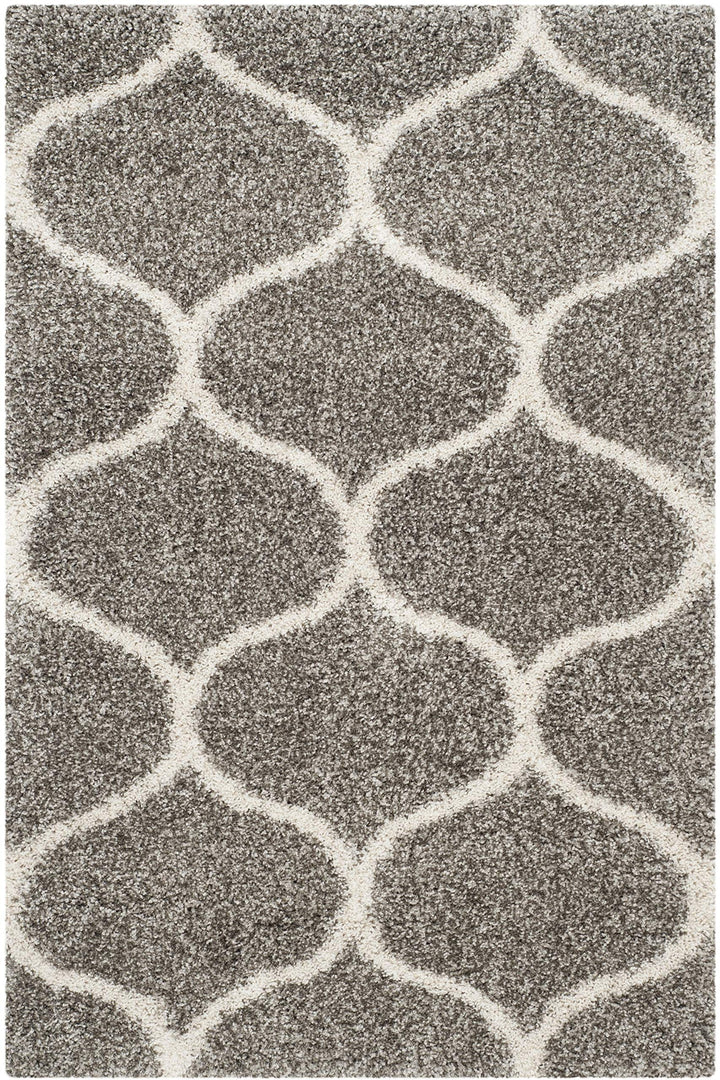 SAFAVIEH Hudson Shag Collection Accent Rug - 4' x 6' Grey & Ivory Trellis Design
