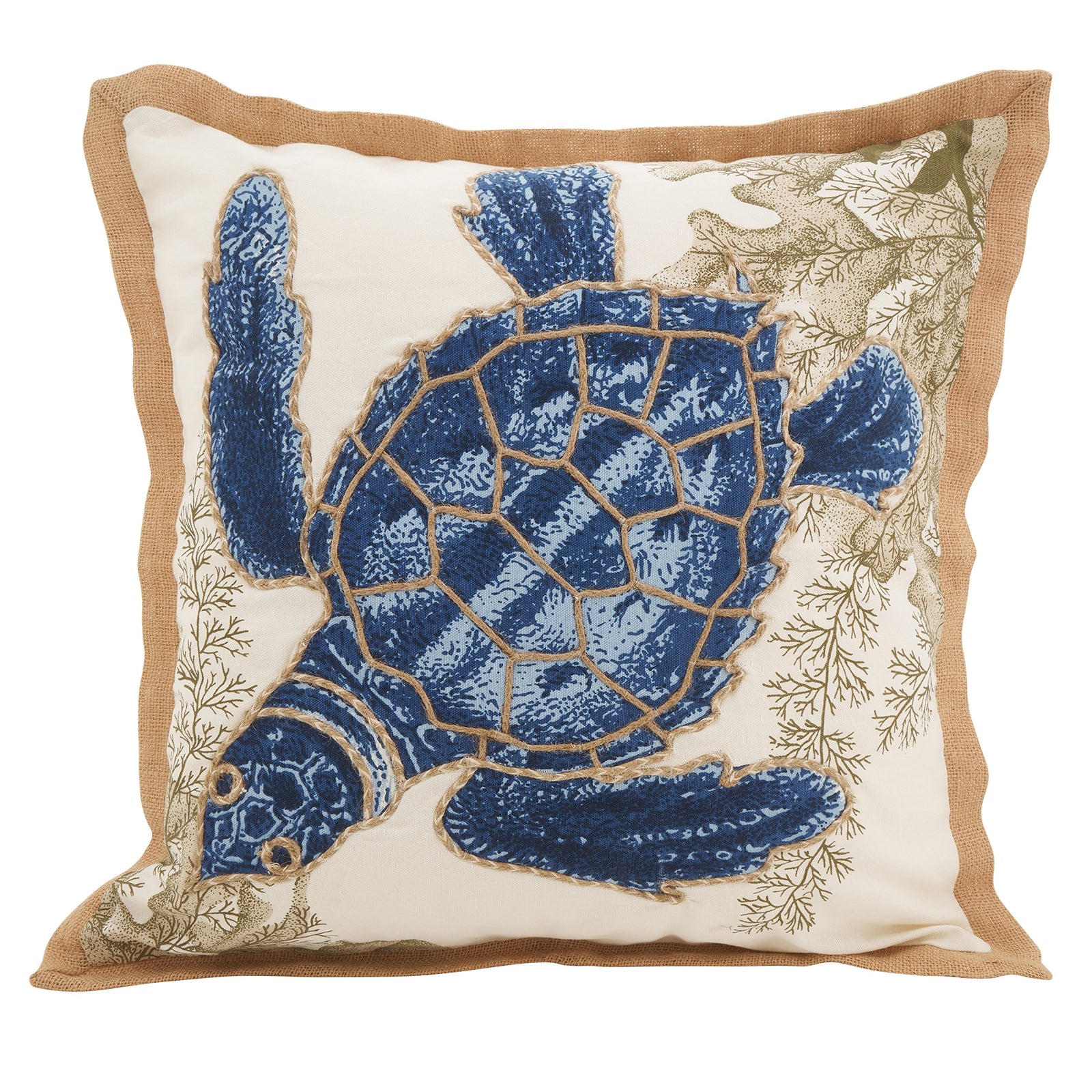 SARO LIFESTYLE Neptunian Collection Cotton Throw Pillow 20" Sea Turtle