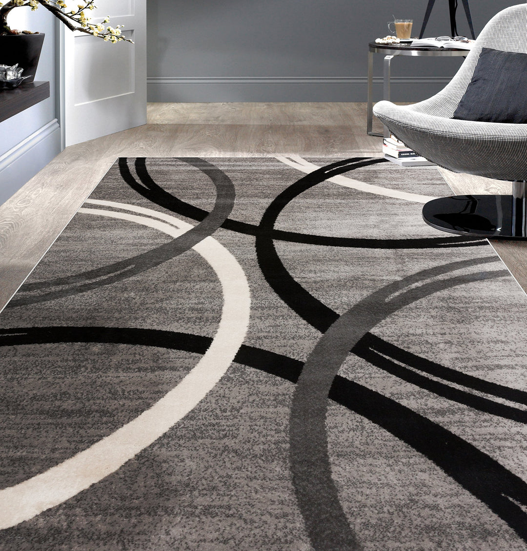 Rugshop Modern Wavy Circles Design Area Rug 6'6" x 9' Gray 6'6" x 9' - Gray