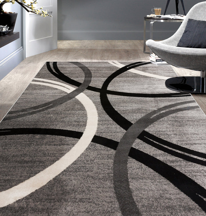 Rugshop Modern Wavy Circles Design Area Rug 6'6" x 9' Gray 6'6" x 9' - Gray