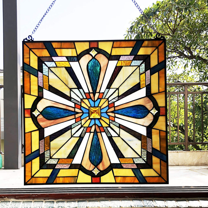 Mission-Design/Look Glass Window Panel/suncatcher Multi Color Traditional Square
