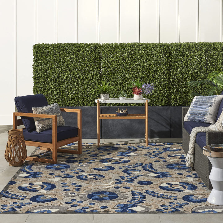 Nourison Aloha Indoor/Outdoor Natural/Blue 9'6" x 13' Area Rug Easy Cleaning Non 9'6" x 13' - Blue/Natural