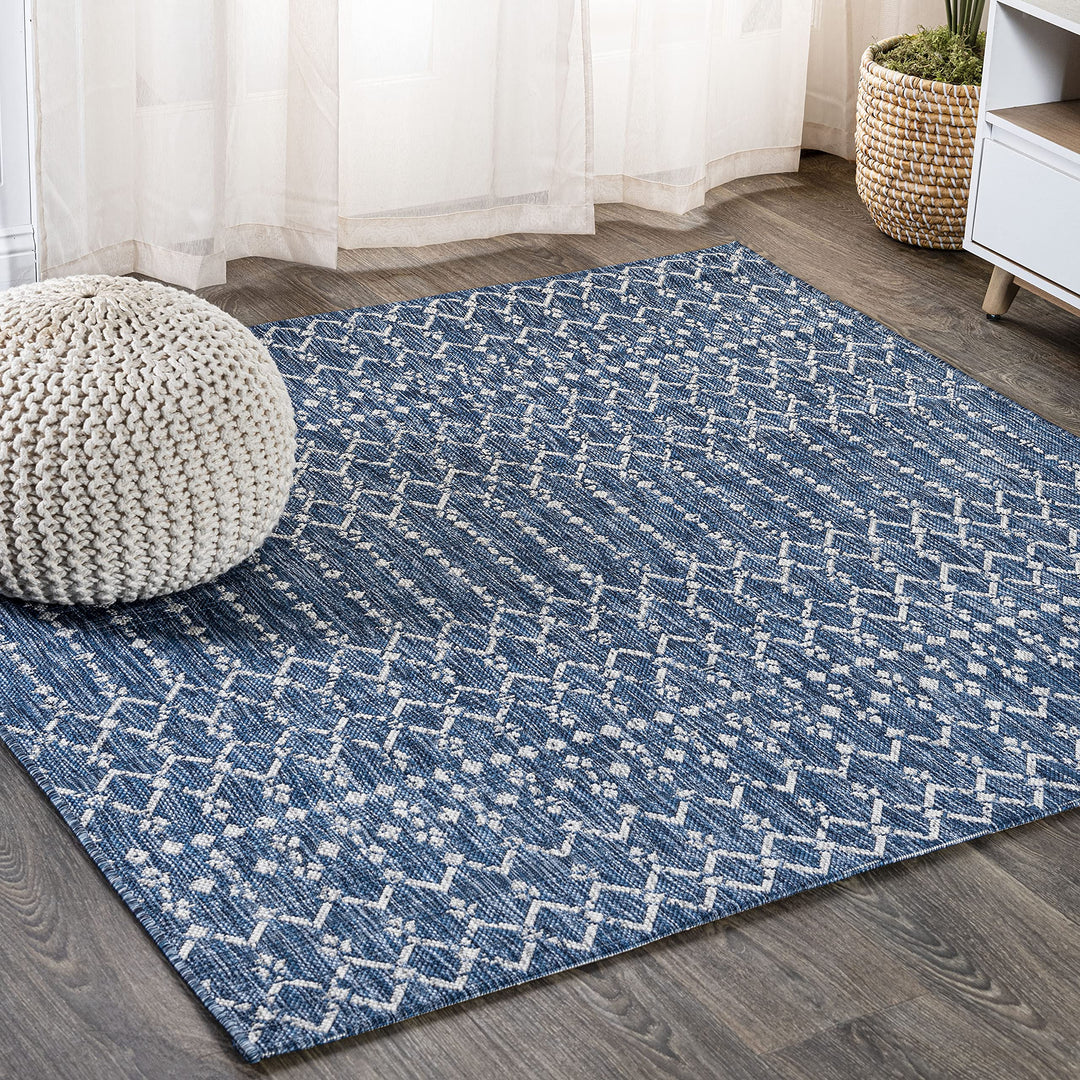 JONTHN Y SMB108B-4SQ Ourika Moroccan Geometric Textured Weave Indoor/Outdoor 4' Square - Navy/Light Gray
