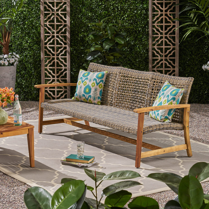 Christopher Knight Home Marcia Outdoor Wood Sofa Wicker 75.50 x 31.00 x 31.50 gray, natural stained finish - Diamond Home USA