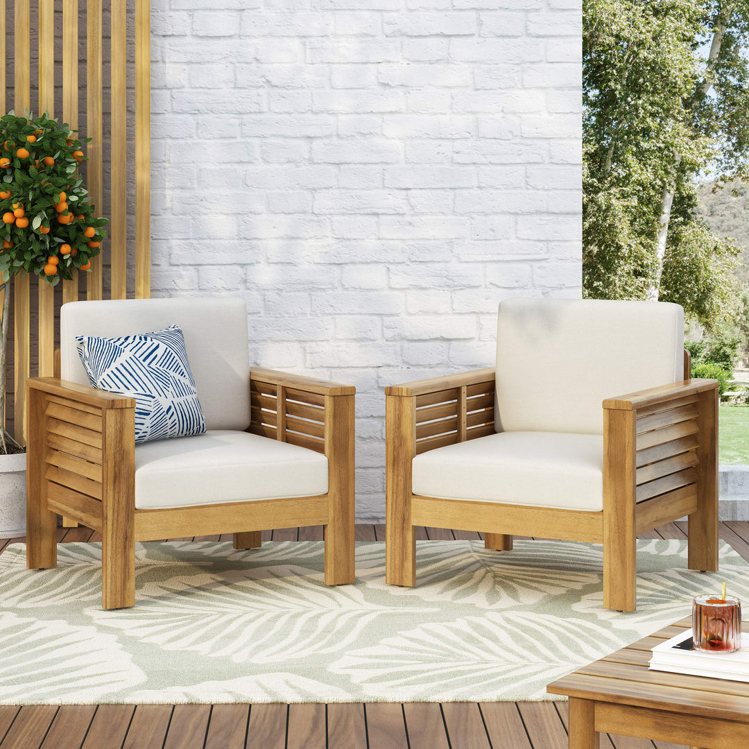 Christopher Knight Home Louver Club Chairs Teak + Cream - Diamond Home USA
