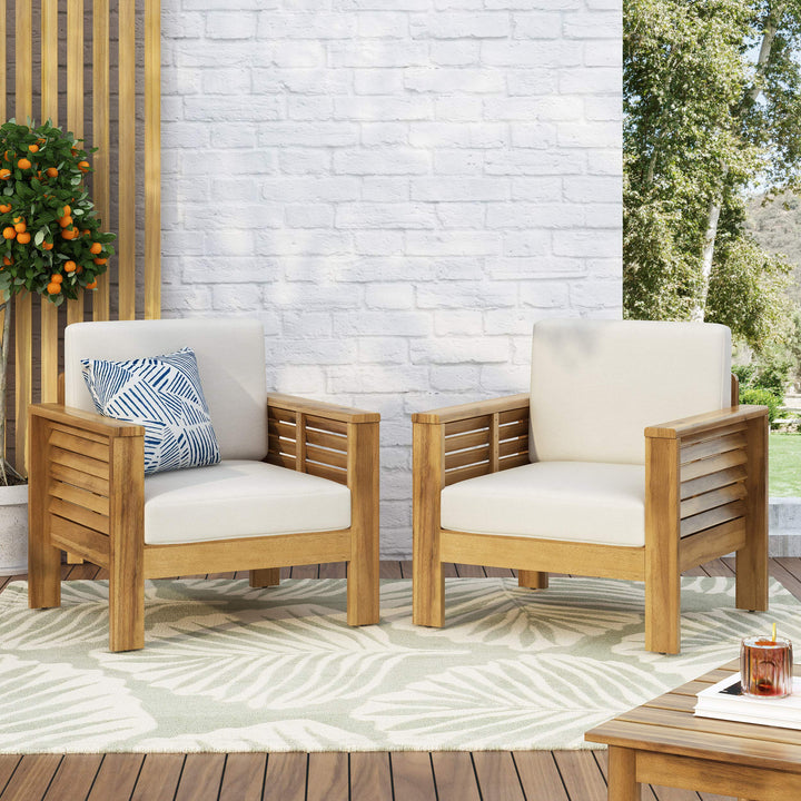 Christopher Knight Home Louver Club Chairs Teak + Cream - Diamond Home USA
