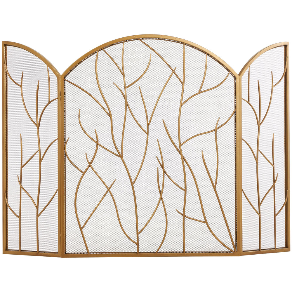 Gold Metal Arched 3 Panel Tree Fireplace Screen with Branch Inspired Design Iron - Diamond Home USA