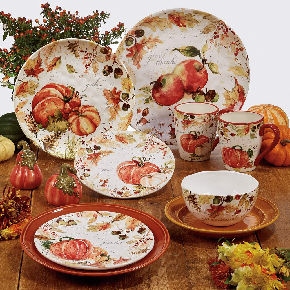 Harvest Splash Salad Plates Set Of 4 Green Orange White Garden Casual Country - Diamond Home USA