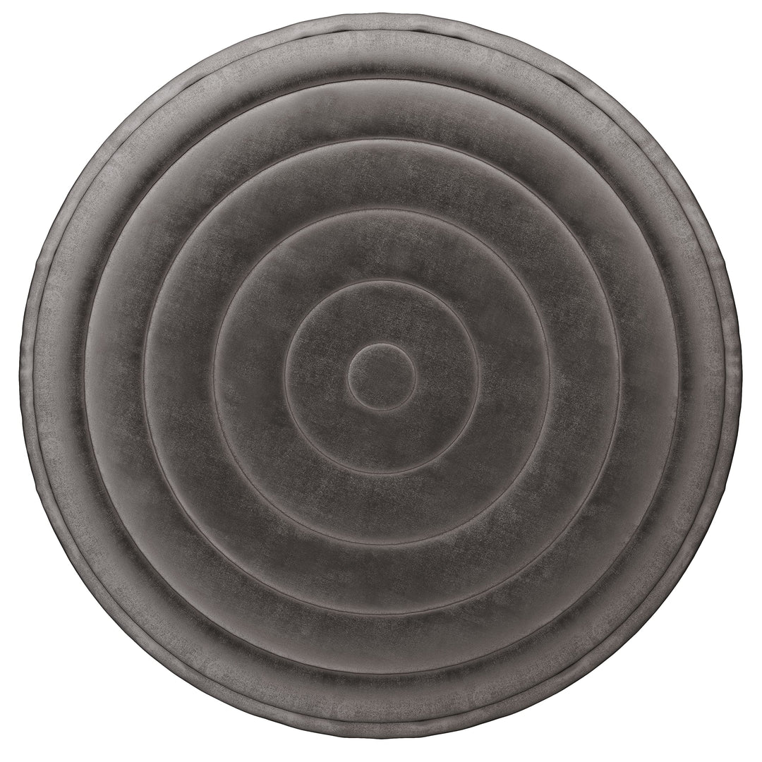 SIMPLIHOME Vivienne Boho Round Pouf in Grey Velvet Footstool Footrest