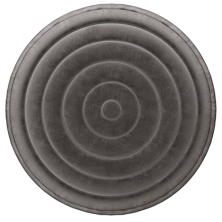 SIMPLIHOME Vivienne Boho Round Pouf in Grey Velvet Footstool Footrest