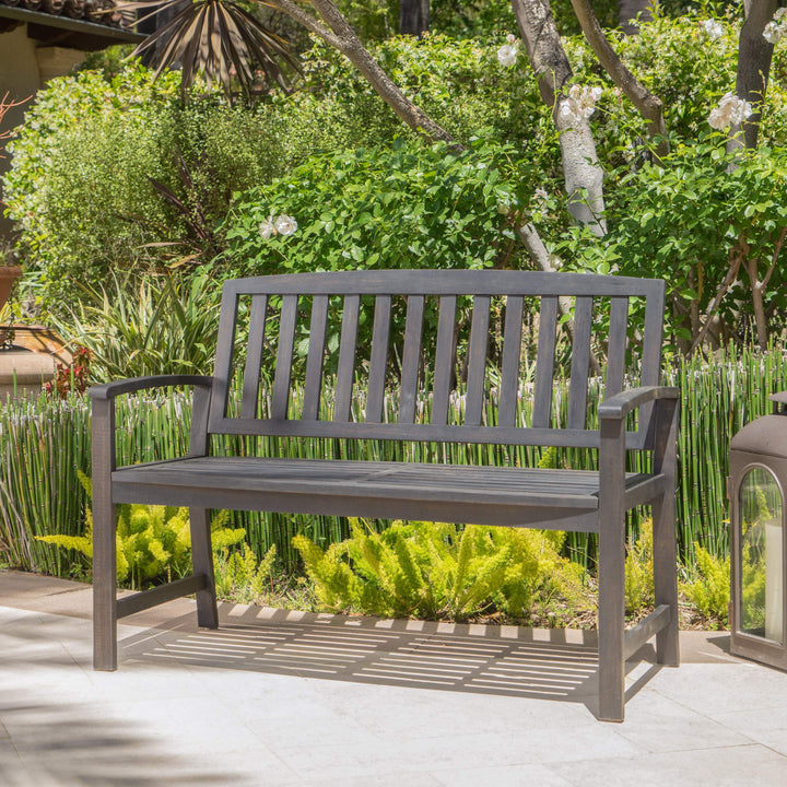 Christopher Knight Home Loja Outdoor Acacia Wood Bench Dark Grey Finish - Diamond Home USA