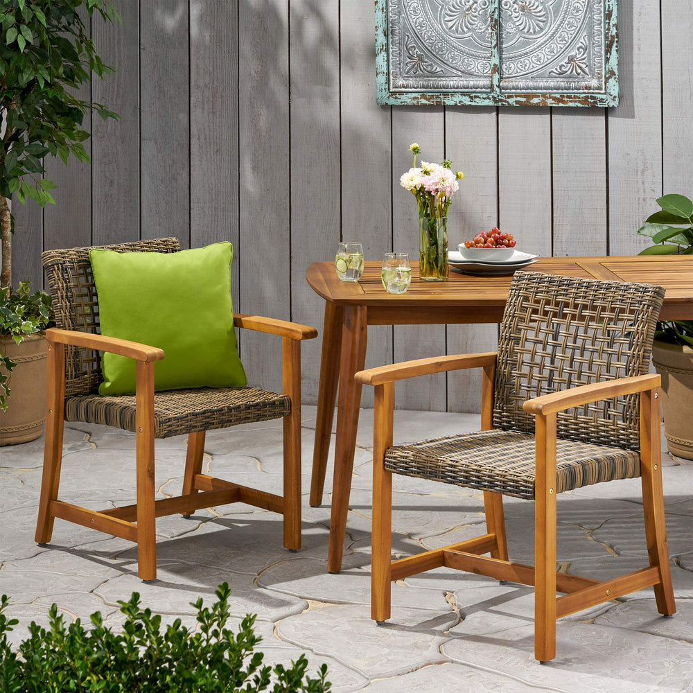 GDFStudio Outdoor Acacia Wood and Wicker Dining Chair (Set of 2) Natural and - Diamond Home USA