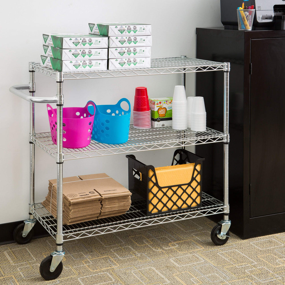 3-Tier Chrome Cart Silver Metal 1 Piece Rolling - Diamond Home USA
