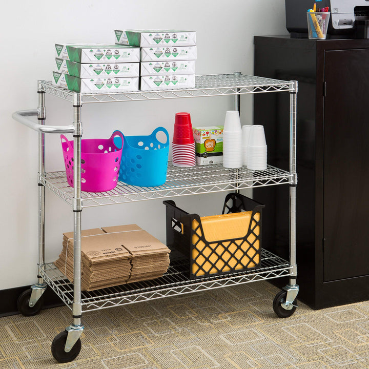 3-Tier Chrome Cart Silver Metal 1 Piece Rolling - Diamond Home USA