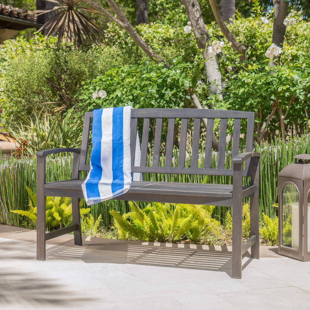 Christopher Knight Home Loja Outdoor Acacia Wood Bench Dark Grey Finish - Diamond Home USA