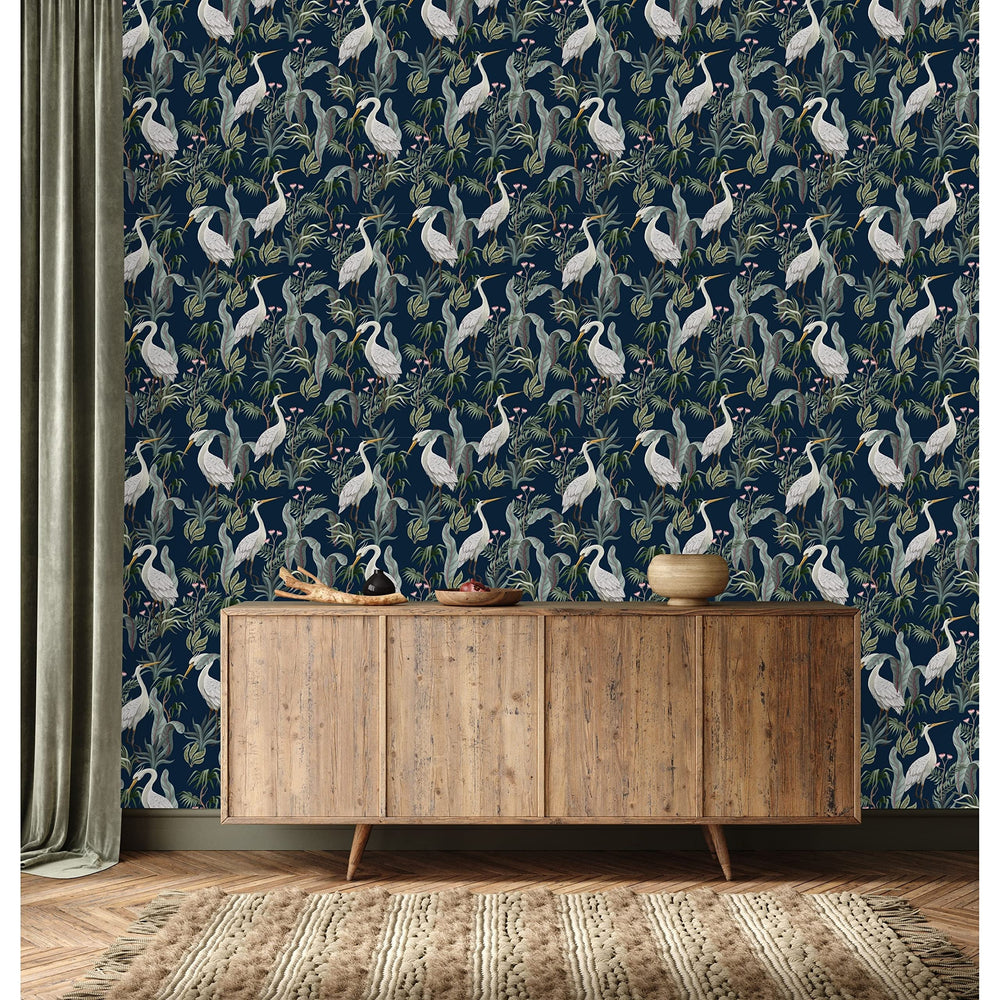 uniQstiQ Heron and Leaves Wallpaper Peel-and-Stick 25" W x 225" H - Diamond Home USA