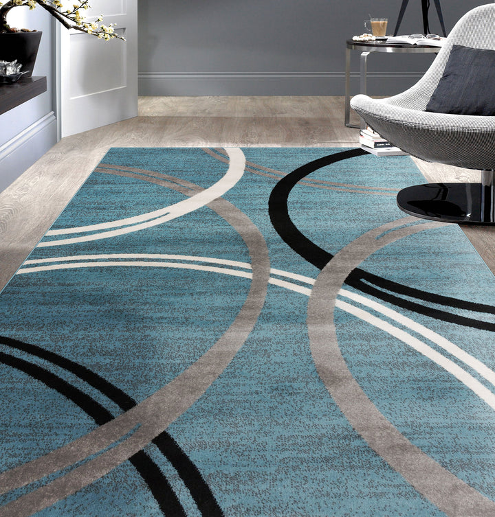 Rugshop Modern Wavy Circles Design Area Rug 3'3" x 5' Blue 3'3" x 5' - Blue