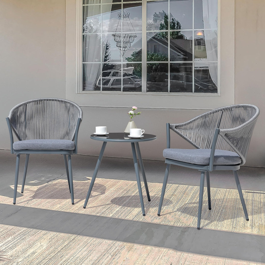 NUU GARDEN 3 Piece Outdoor Bistro Set Woven Rope Conversation Patio Set All Grey