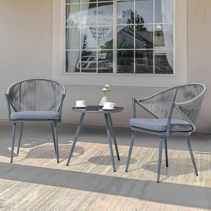 NUU GARDEN 3 Piece Outdoor Bistro Set Woven Rope Conversation Patio Set All Grey